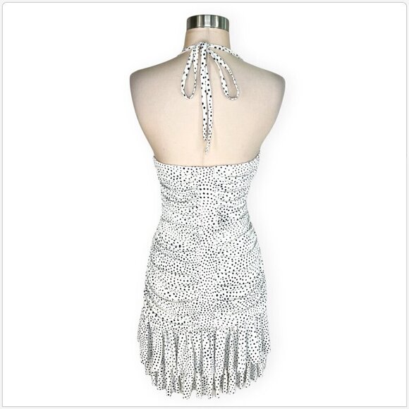 Jessica McClintock Vintage Ivory Navy Blue Polka Dot Ruched Halter Party Dress 8 - Picture 3 of 4